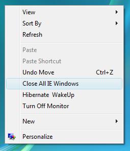 Screenshot of Right Click / Context Menu of Desktop on Windows Vista